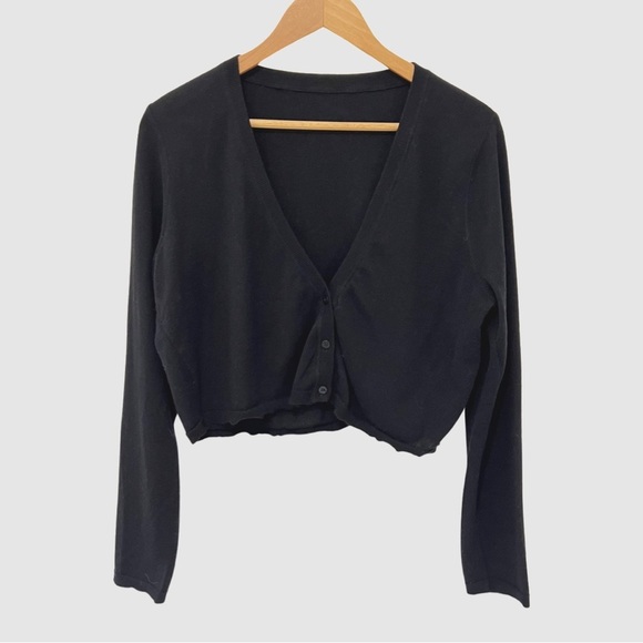 Marina Rinaldi Black Cropped Button Wool Blend Cardigan M ($600)